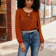 Copper Charm Pleated Blouse-Haptics-[option4]-[option5]-[option6]-[option7]-[option8]-Shop-Boutique-Clothing-for-Women-Online