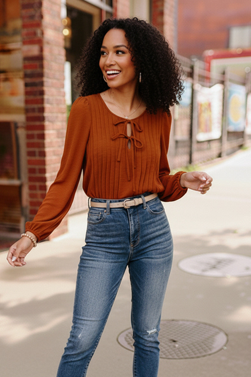 Copper Charm Pleated Blouse-Haptics-[option4]-[option5]-[option6]-[option7]-[option8]-Shop-Boutique-Clothing-for-Women-Online
