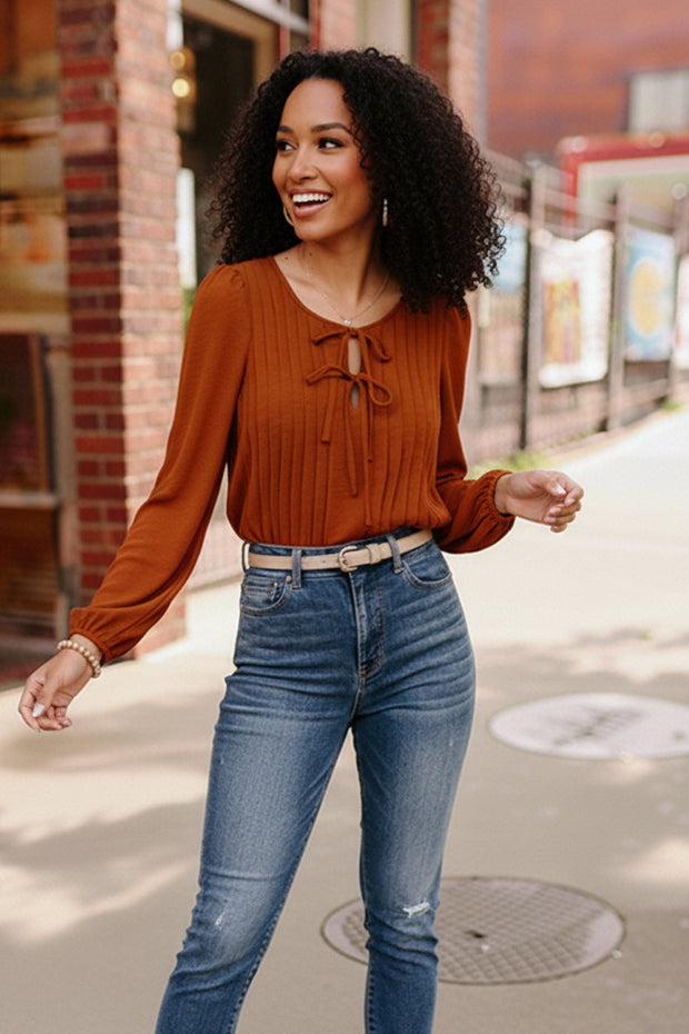 Copper Charm Pleated Blouse-Haptics-[option4]-[option5]-[option6]-[option7]-[option8]-Shop-Boutique-Clothing-for-Women-Online