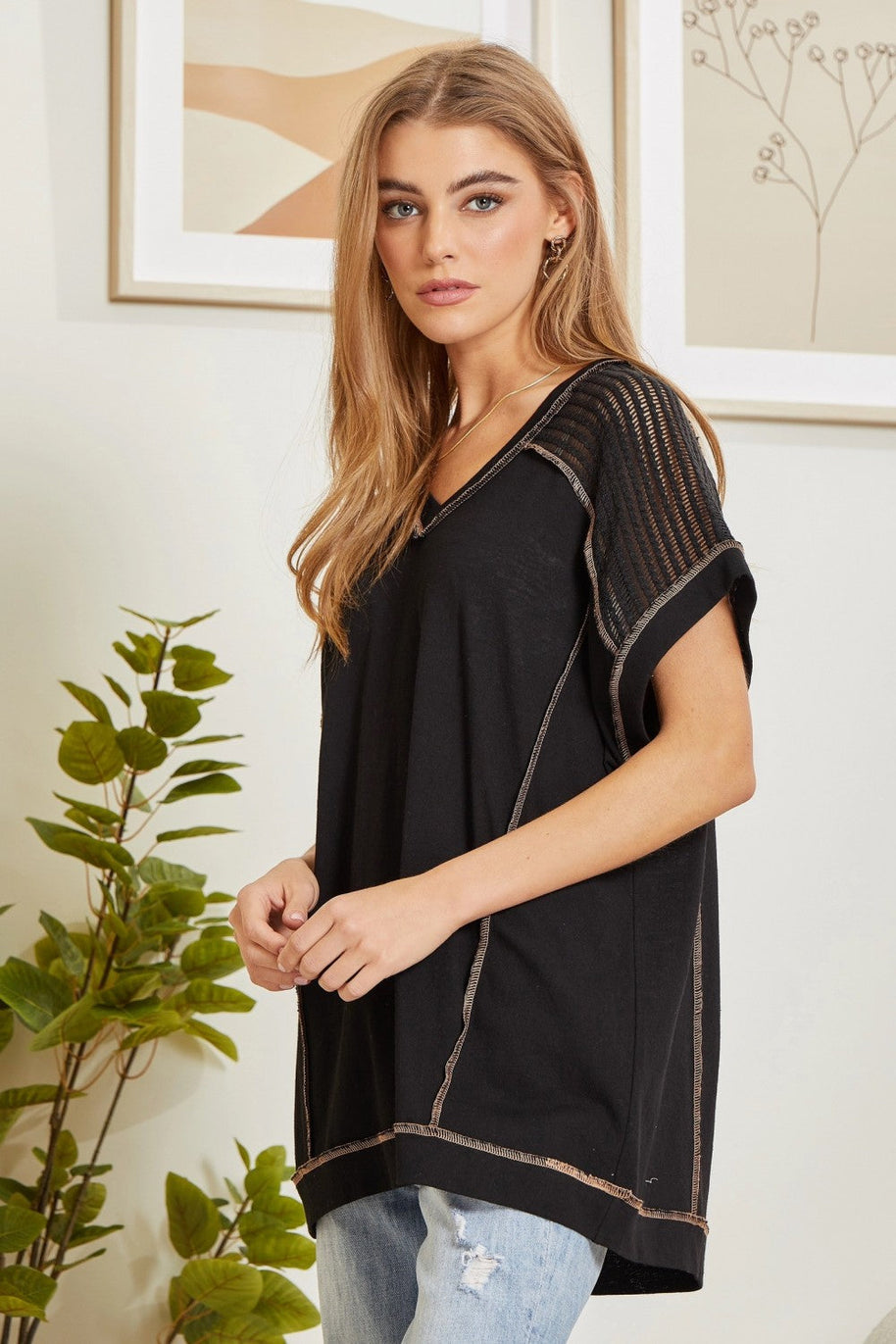 Tunic Top with V-Neckline and Shoulder Details-Tops-Ave Shops-[option4]-[option5]-[option6]-[option7]-[option8]-Shop-Boutique-Clothing-for-Women-Online