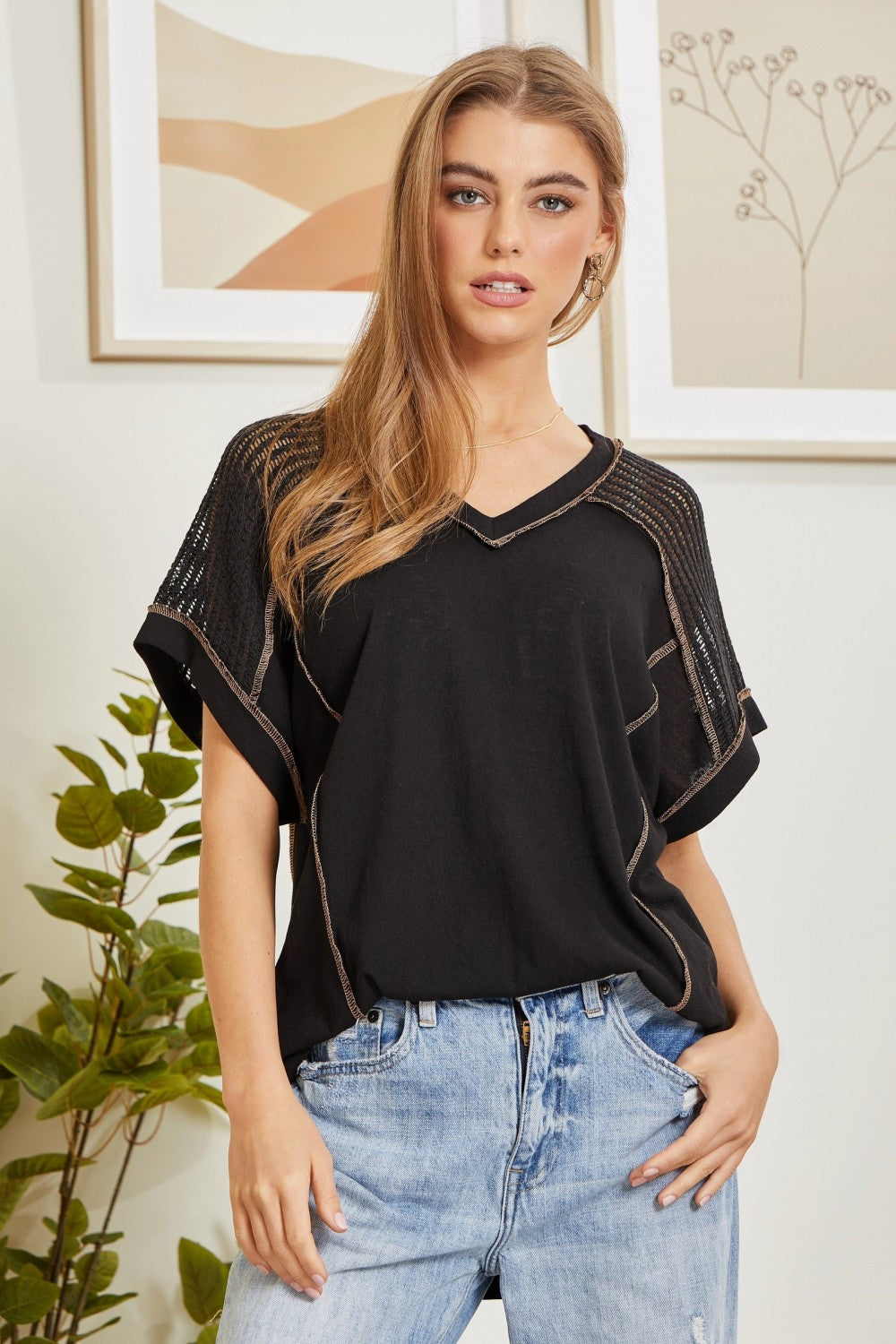 Tunic Top with V-Neckline and Shoulder Details-Tops-Ave Shops-[option4]-[option5]-[option6]-[option7]-[option8]-Shop-Boutique-Clothing-for-Women-Online
