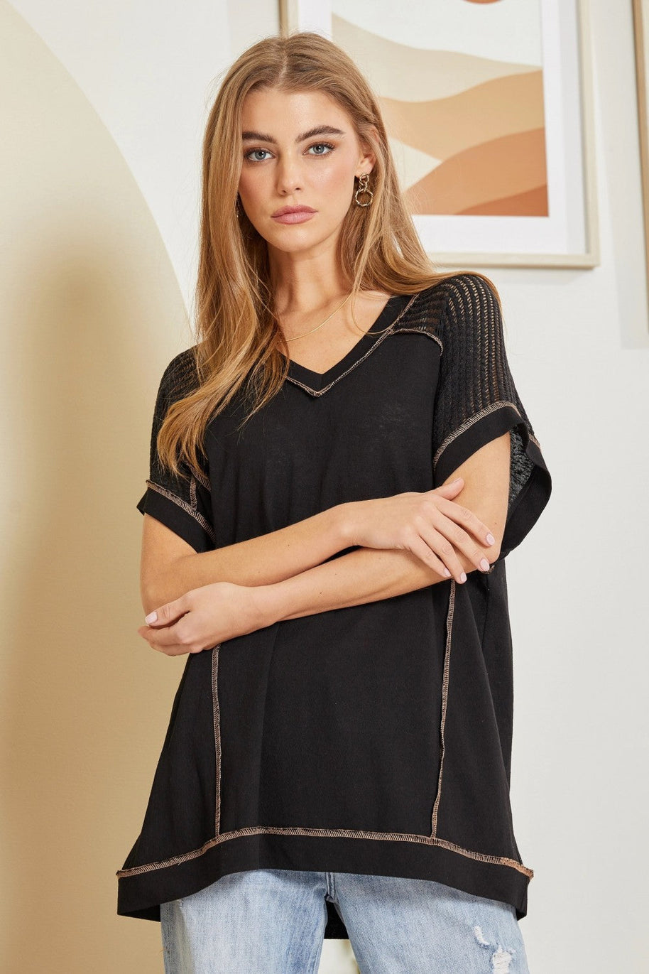 Tunic Top with V-Neckline and Shoulder Details-Tops-Ave Shops-[option4]-[option5]-[option6]-[option7]-[option8]-Shop-Boutique-Clothing-for-Women-Online