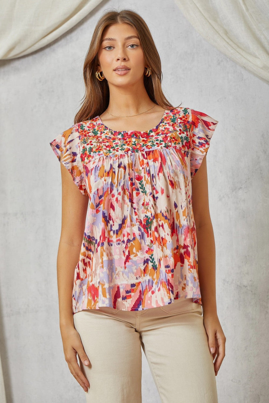 Babydoll Top with Embroidered Yoke-Tops-Ave Shops-[option4]-[option5]-[option6]-[option7]-[option8]-Shop-Boutique-Clothing-for-Women-Online