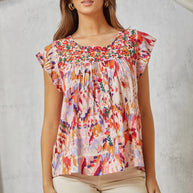 Babydoll Top with Embroidered Yoke-Tops-Ave Shops-[option4]-[option5]-[option6]-[option7]-[option8]-Shop-Boutique-Clothing-for-Women-Online